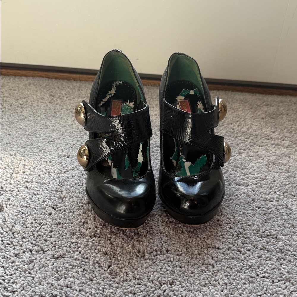 Betsey Johnson Black Heels with Gold Accents